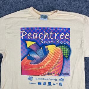 Cotton Graphics T-Shirt Mens Large Beige 2003 Peachtree Road Race Atlanta Event